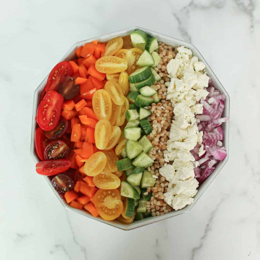 Overhead Rainbow Couscous Salad