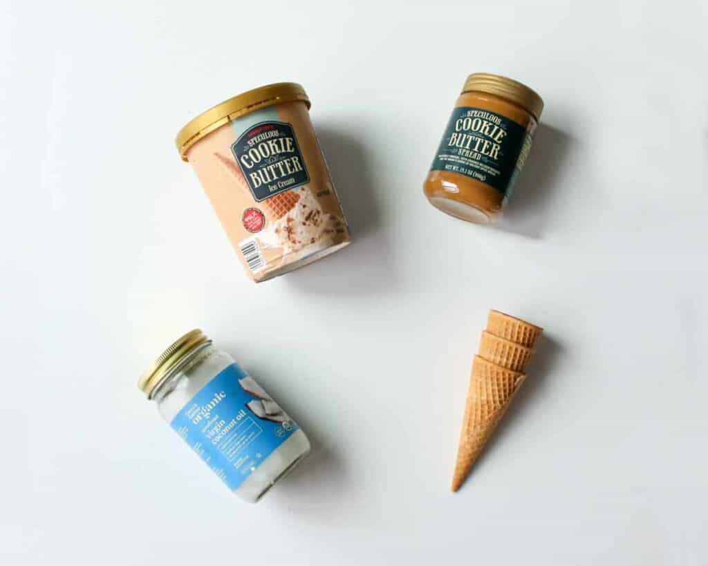 Overhead of Cookie Butter Drumstick Ice Cream Ingredients Photo